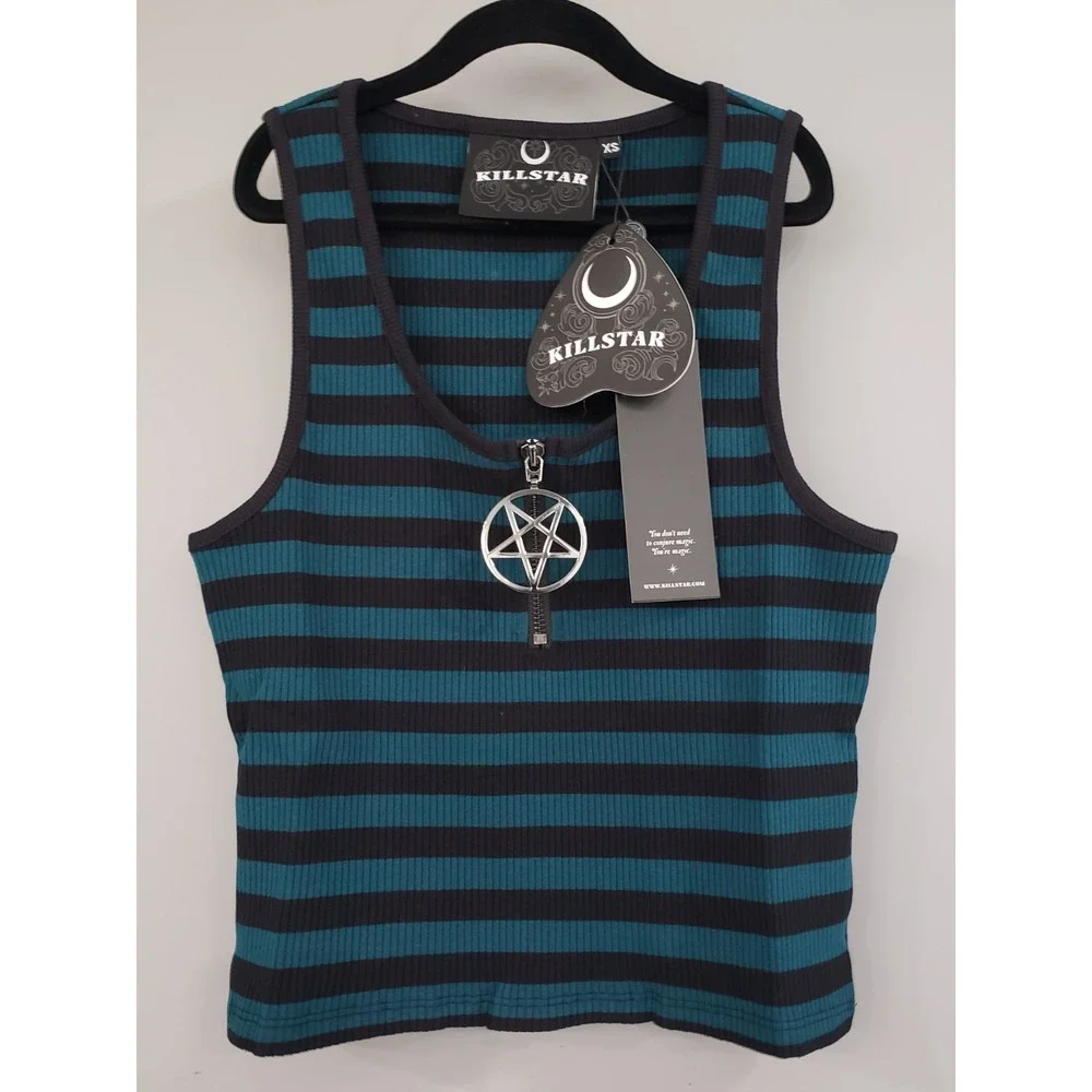 NEW XS Killstar Striped Crop top Pentagram punk gothic emo witchy occult tank